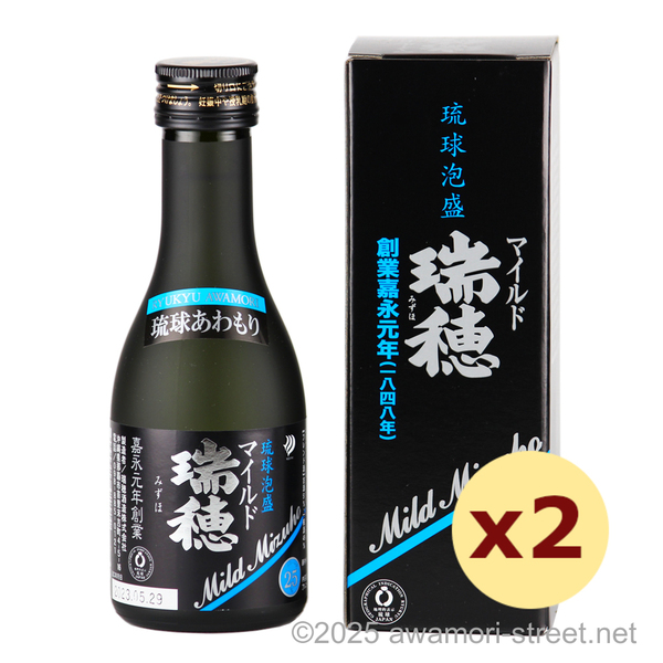 マイルド瑞穂 25度,180ml ミニボトル x 2本セット 古酒51%ブレンド / 瑞穂酒造
