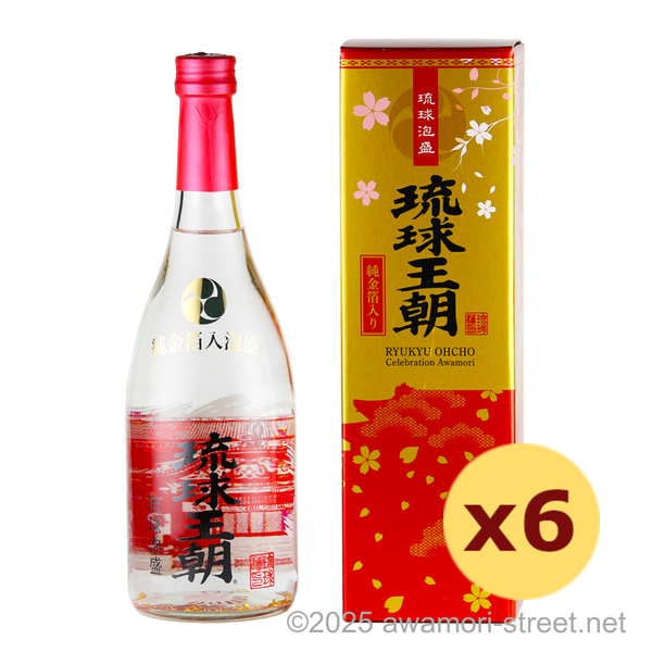 琉球王朝 純金箔入り 古酒ブレンド 25度,720ml x 6本セット / 多良川