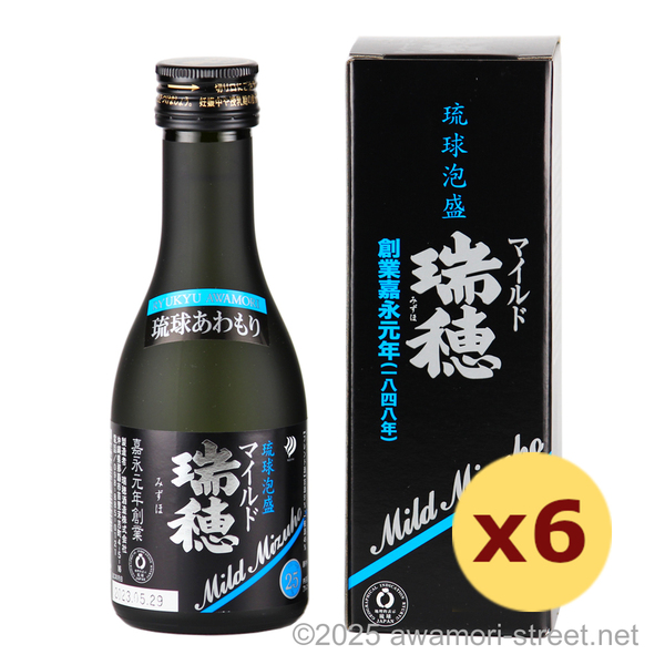 マイルド瑞穂 25度,180ml ミニボトル x 6本セット 古酒51%ブレンド / 瑞穂酒造